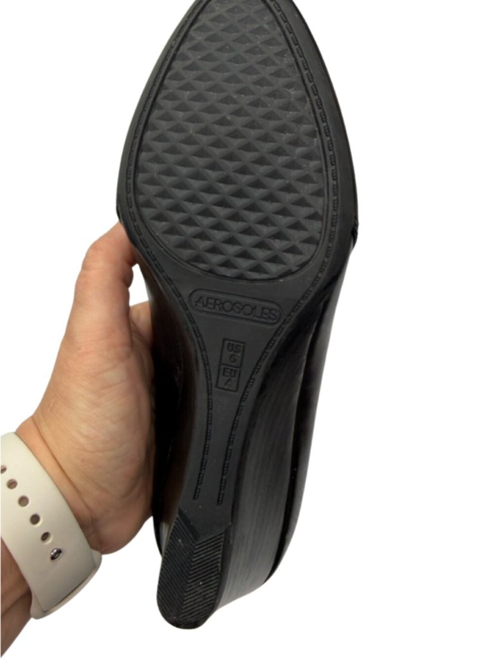 Aerosoles NIB Inner Circle Black Leather Wedge Pumps Heels Slip On Loafer Size 6 - Picture 6 of 9